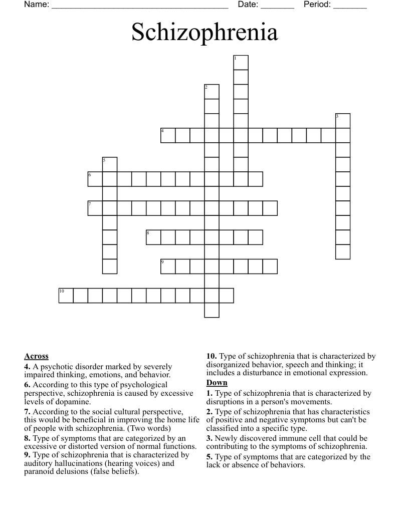 Schizophrenia Crossword