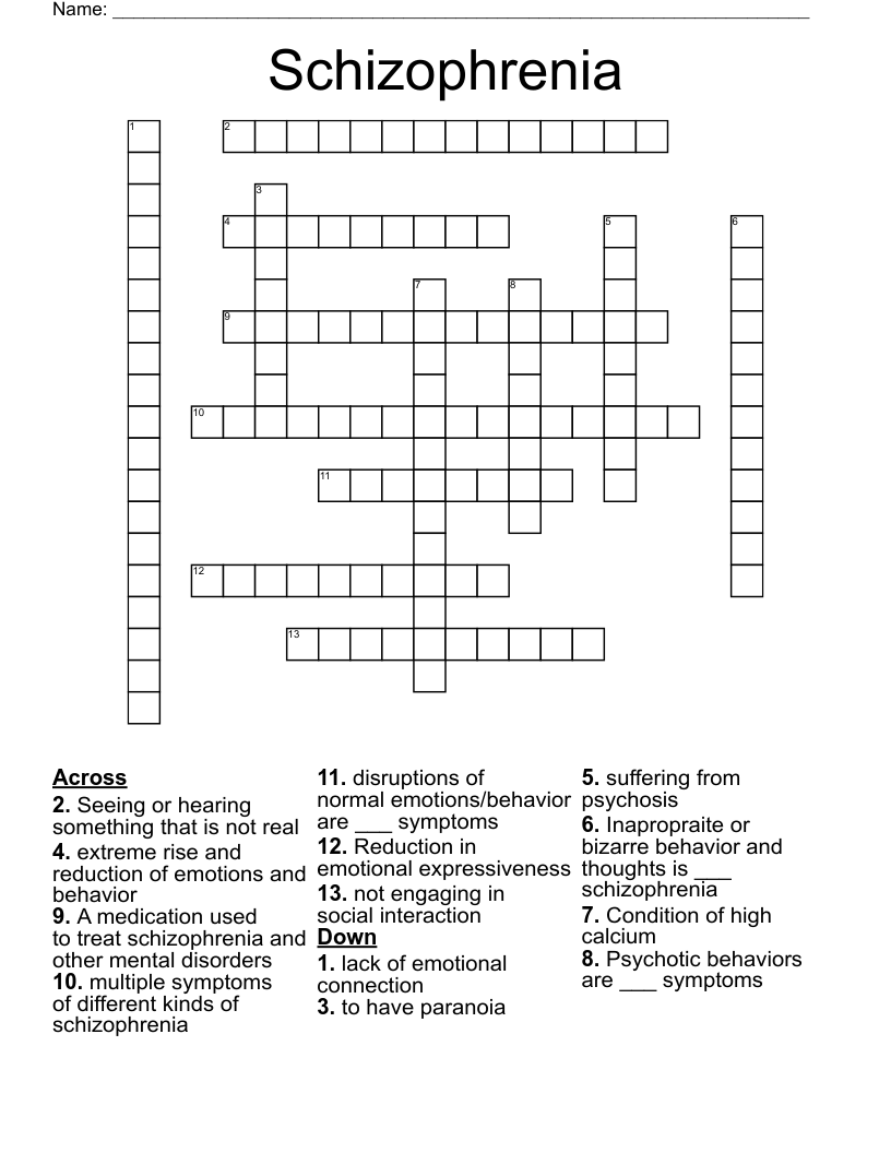 Schizophrenia Crossword