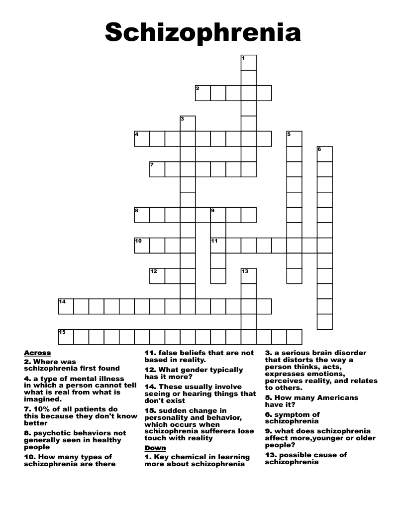 Schizophrenia Crossword
