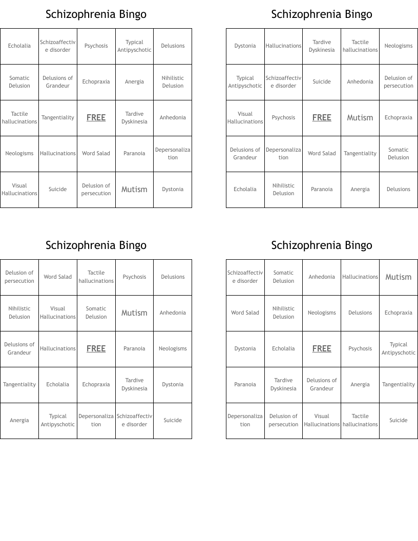 Schizophrenia Bingo
