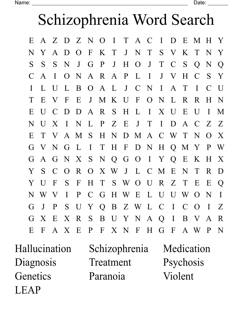 Schizophrenia Word Search