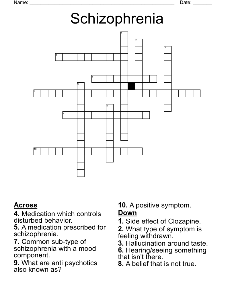 Schizophrenia  Crossword