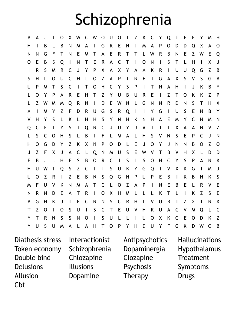 Schizophrenia  Word Search