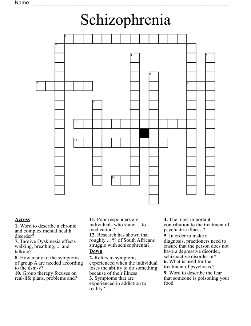 Schizophrenia  Crossword