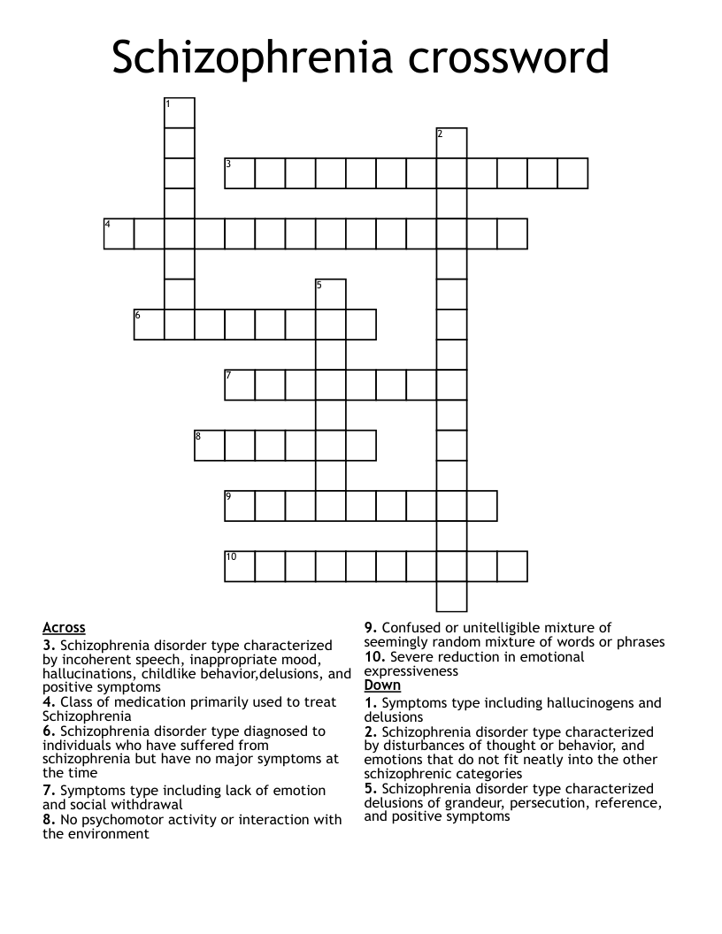 Schizophrenia crossword 