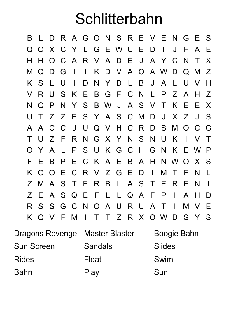 Schlitterbahn Word Search