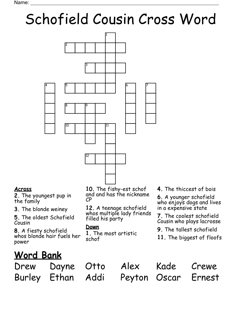 Schofield Cousin Cross Word