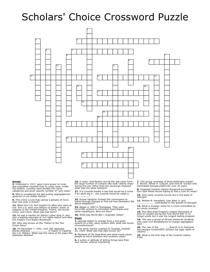 Scholars' Choice Crossword Puzzle