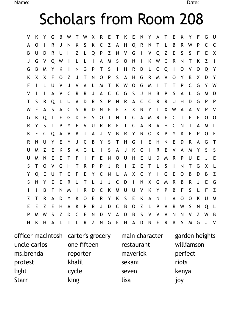 Scholars from Room 208 Word Search