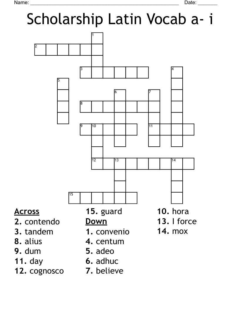 Scholarship Latin Vocab a- i Crossword