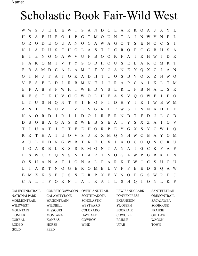 Scholastic Book Fair-Wild West Word Search