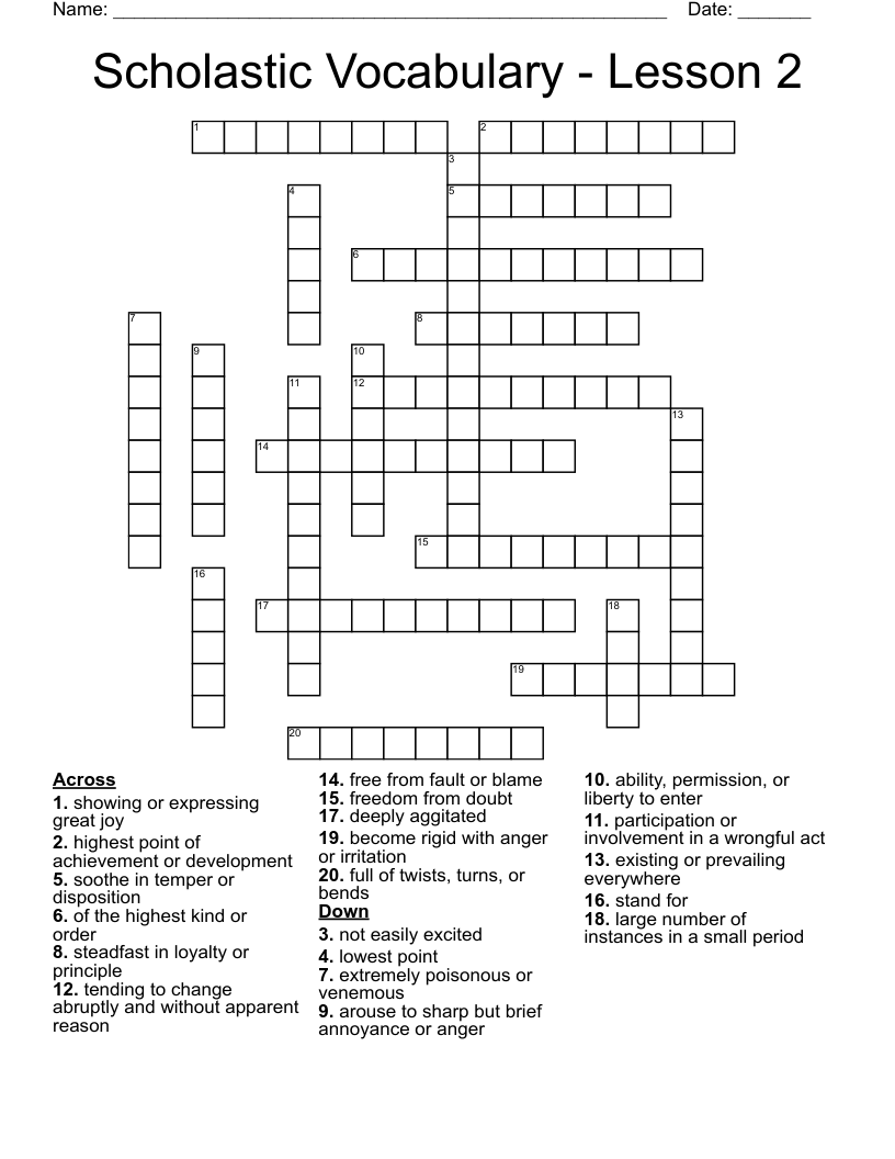 Scholastic Vocabulary - Lesson 2 Crossword