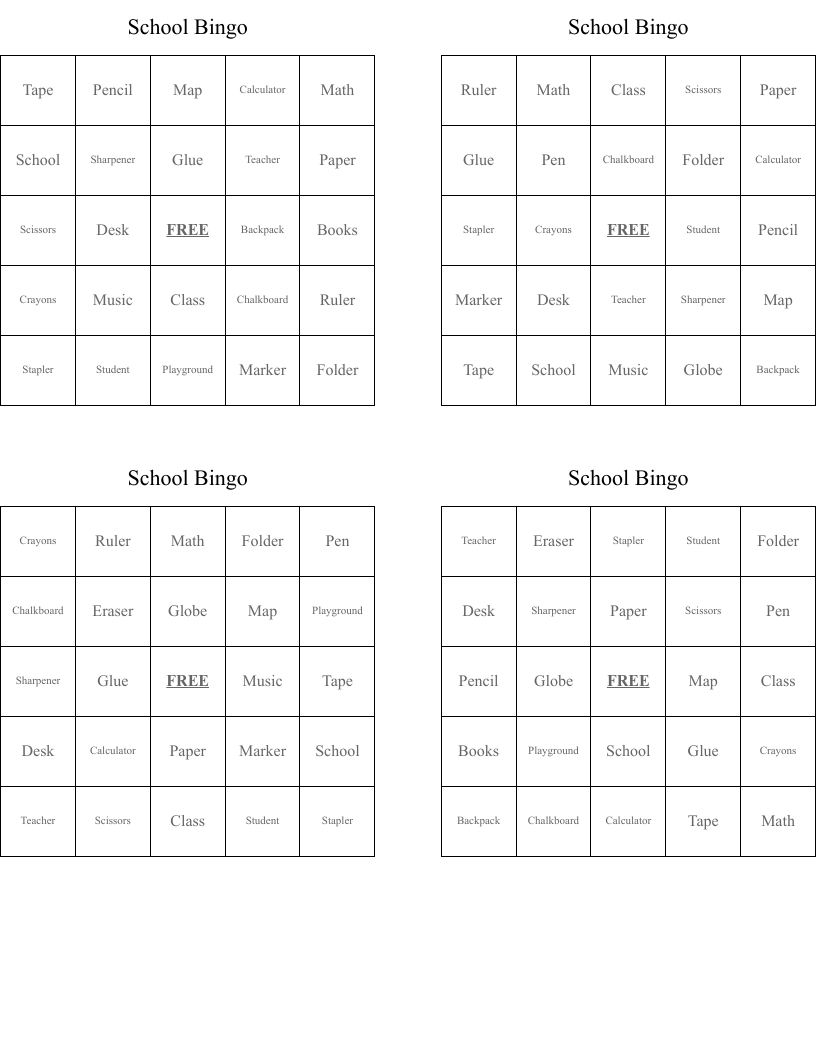 School Bingo