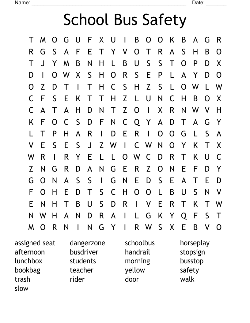 School Bus Safety Word Search