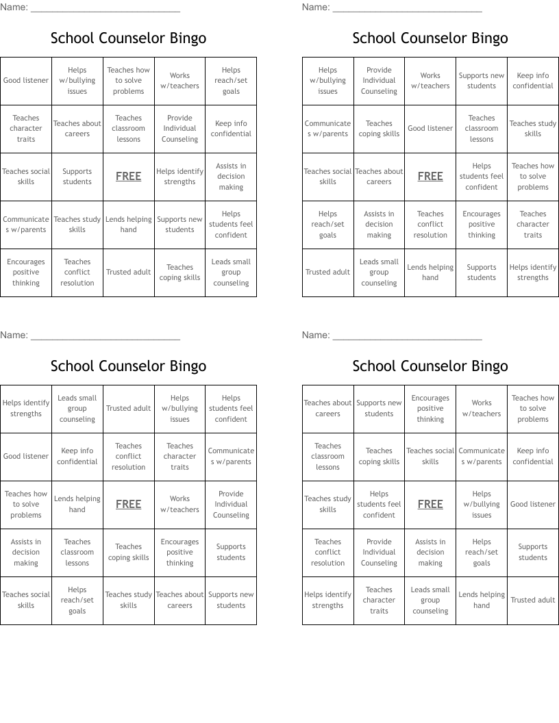 School Counselor Bingo