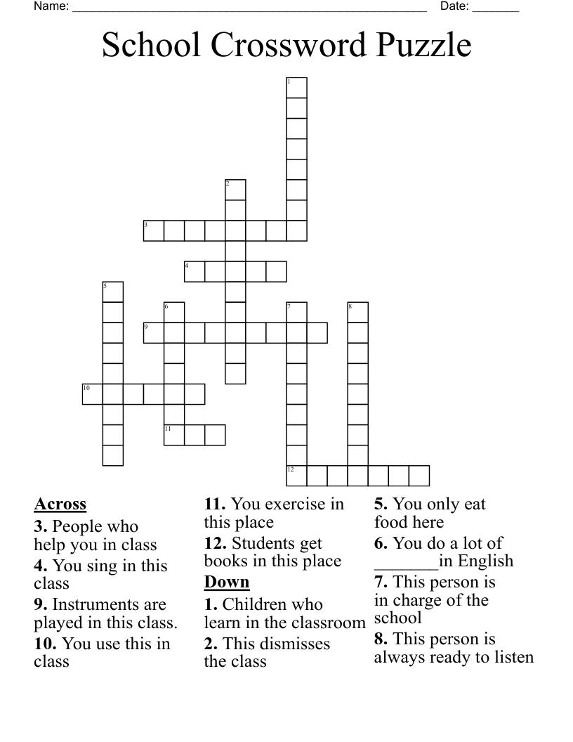 School Crossword Puzzle