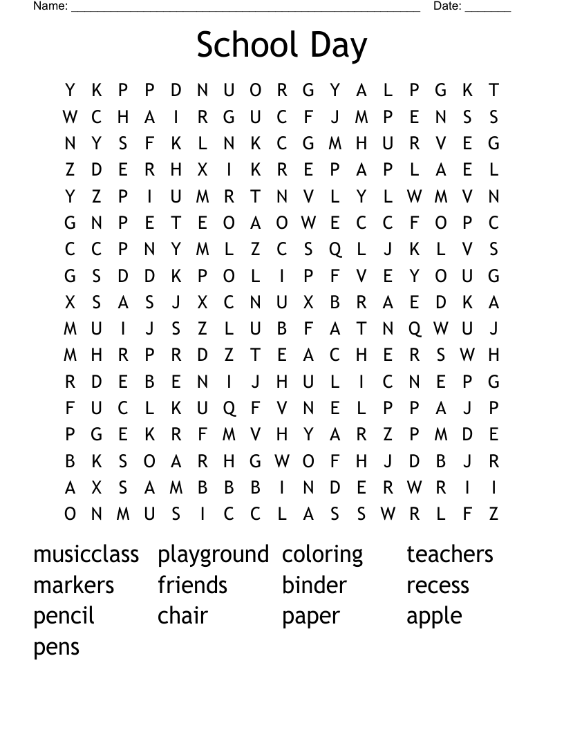 School Day Word Search