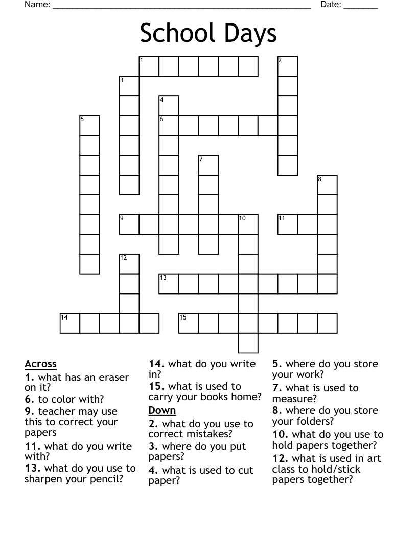 School Days Crossword