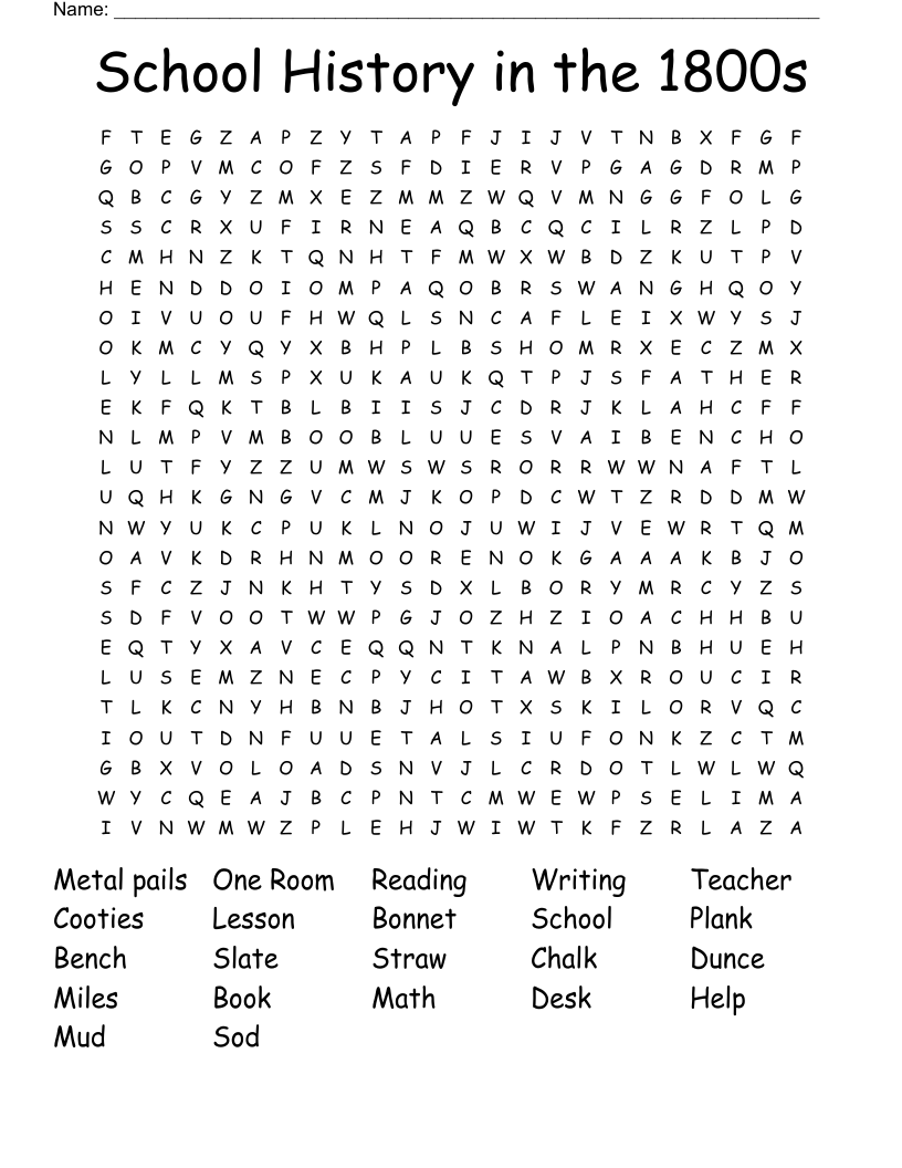 School History in the 1800s Word Search