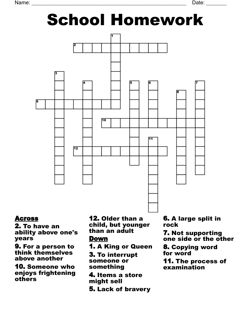 School Homework Crossword