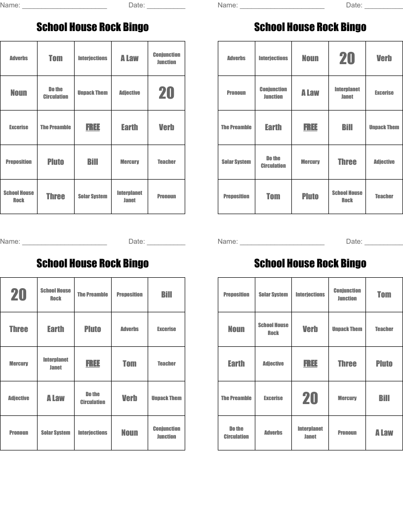 School House Rock Bingo 