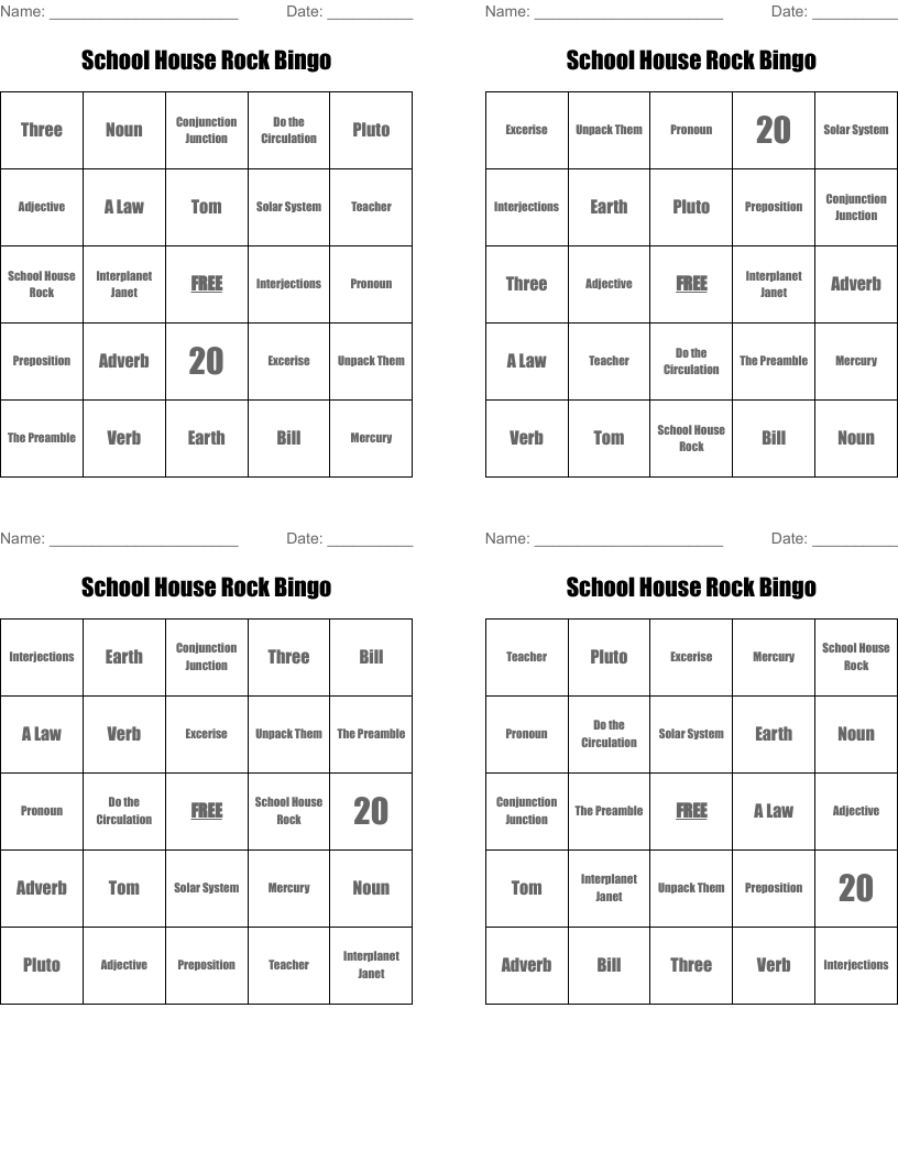 School House Rock Bingo 
