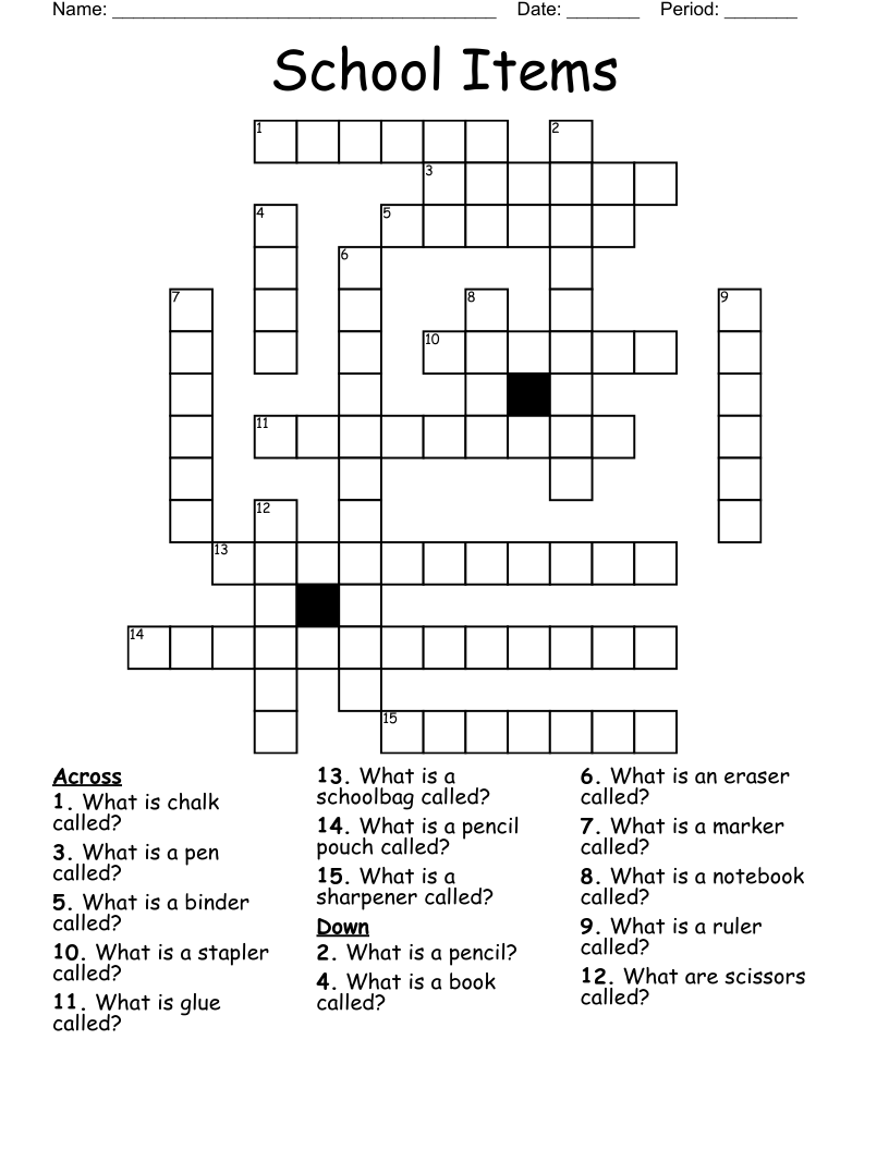 School Items Crossword