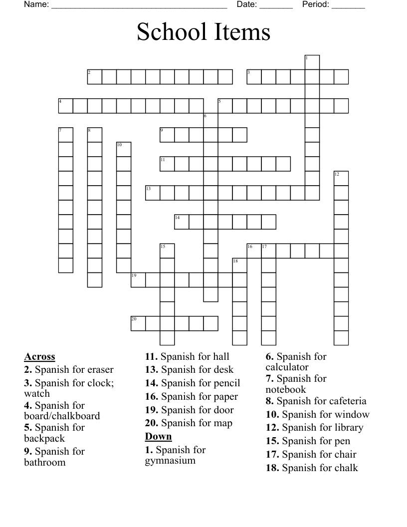School Items  Crossword