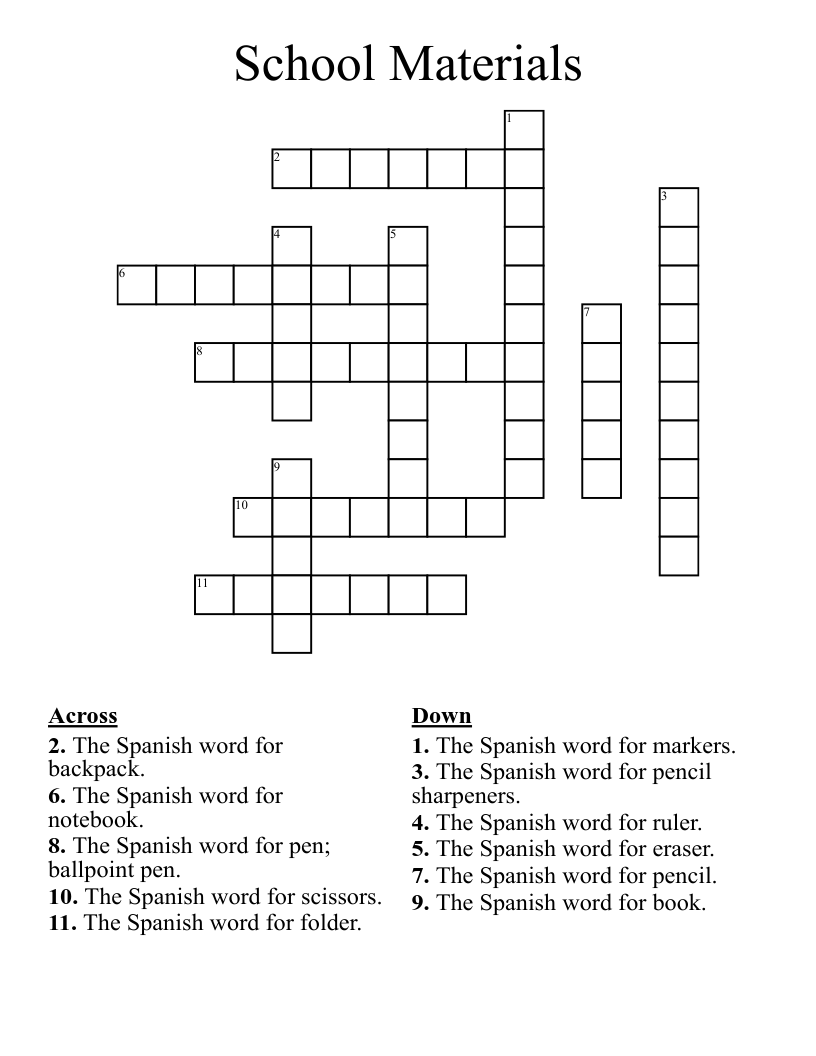 School Materials Crossword
