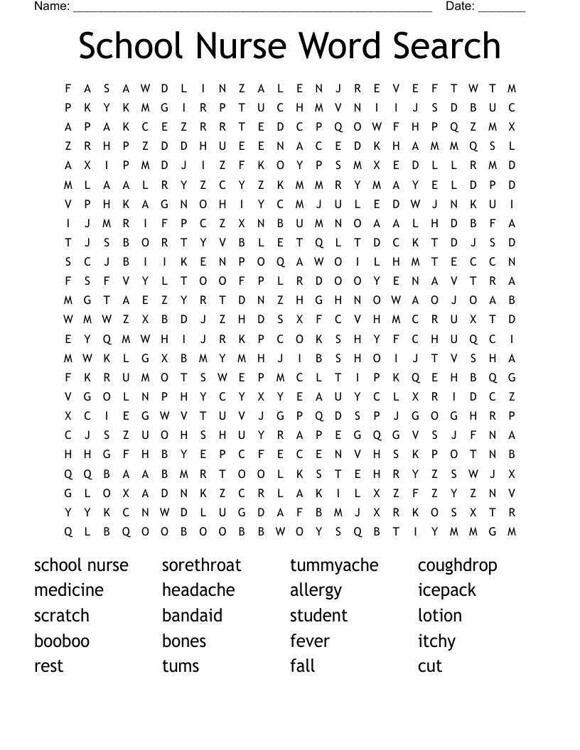 School Nurse Word Search