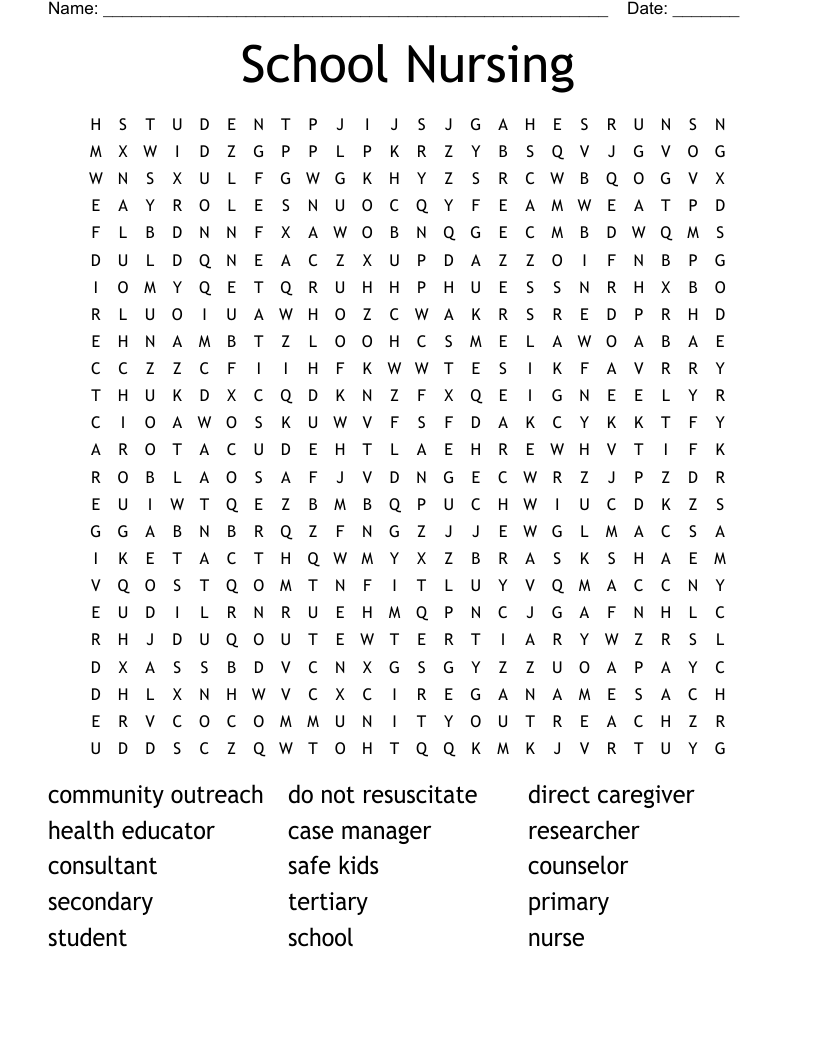 School Nursing Word Search