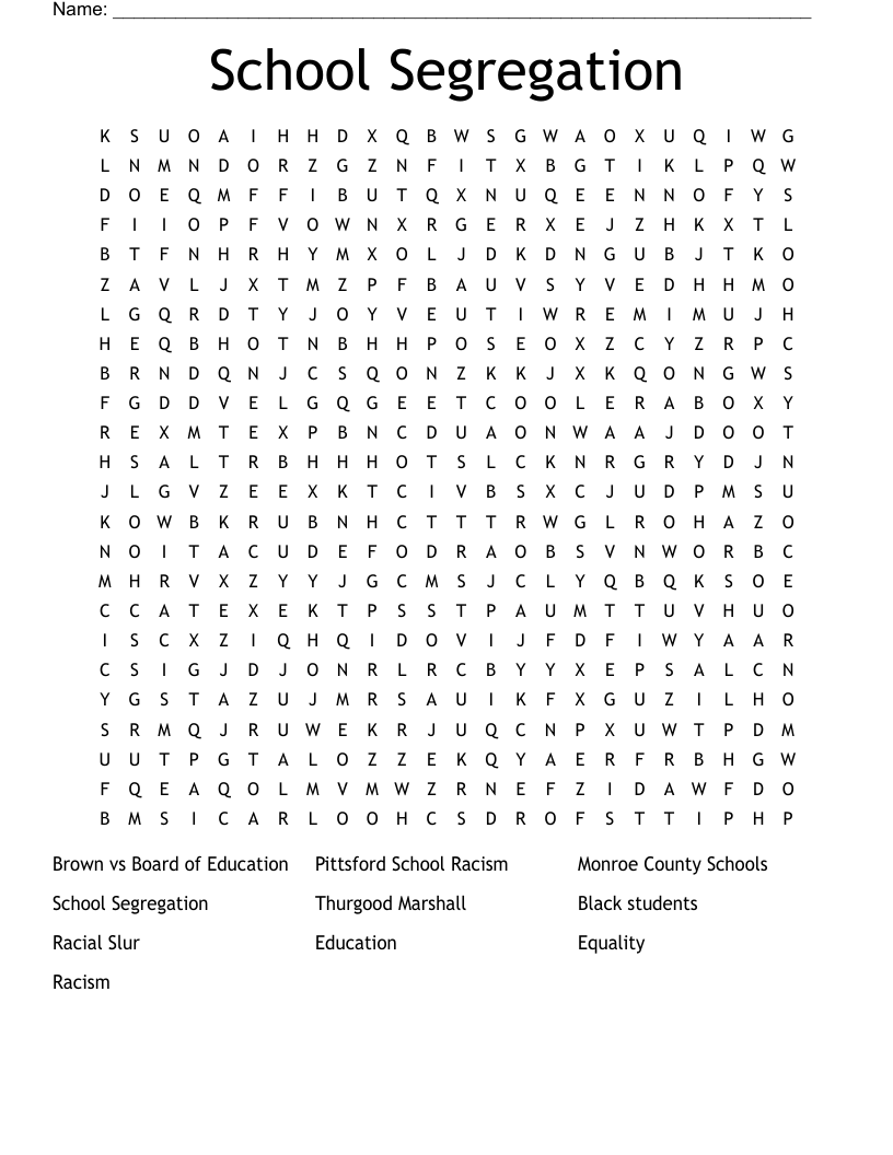 School Segregation Word Search