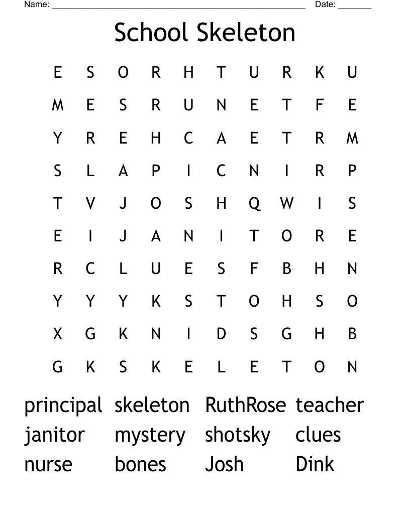 School Skeleton Word Search