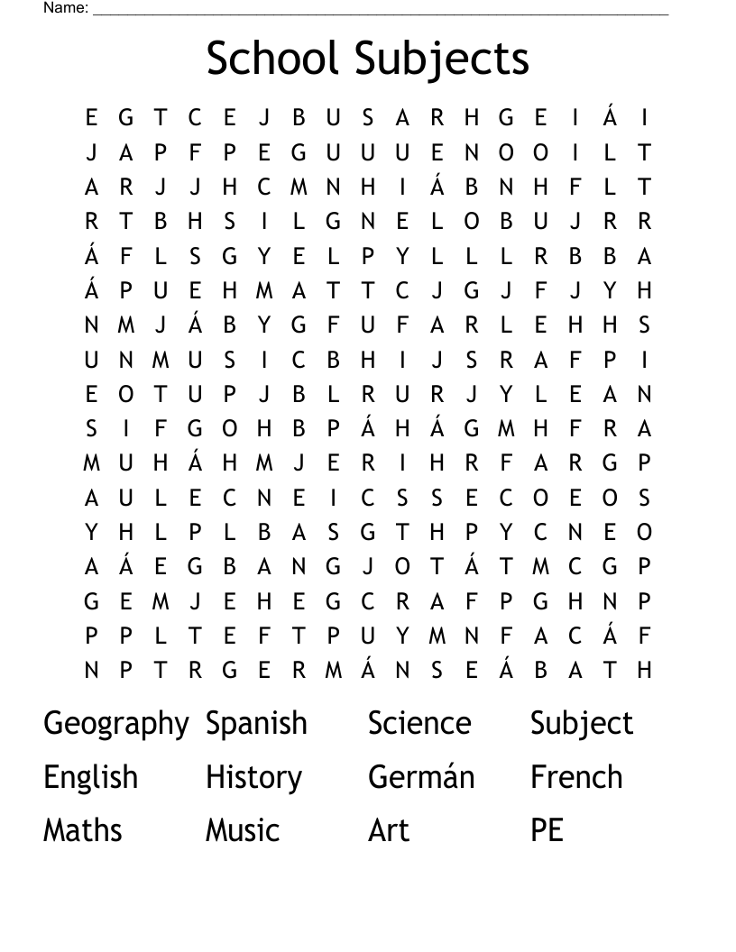 School Subjects Word Search