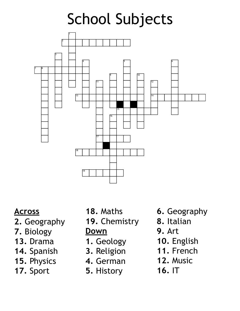 School Subjects Crossword