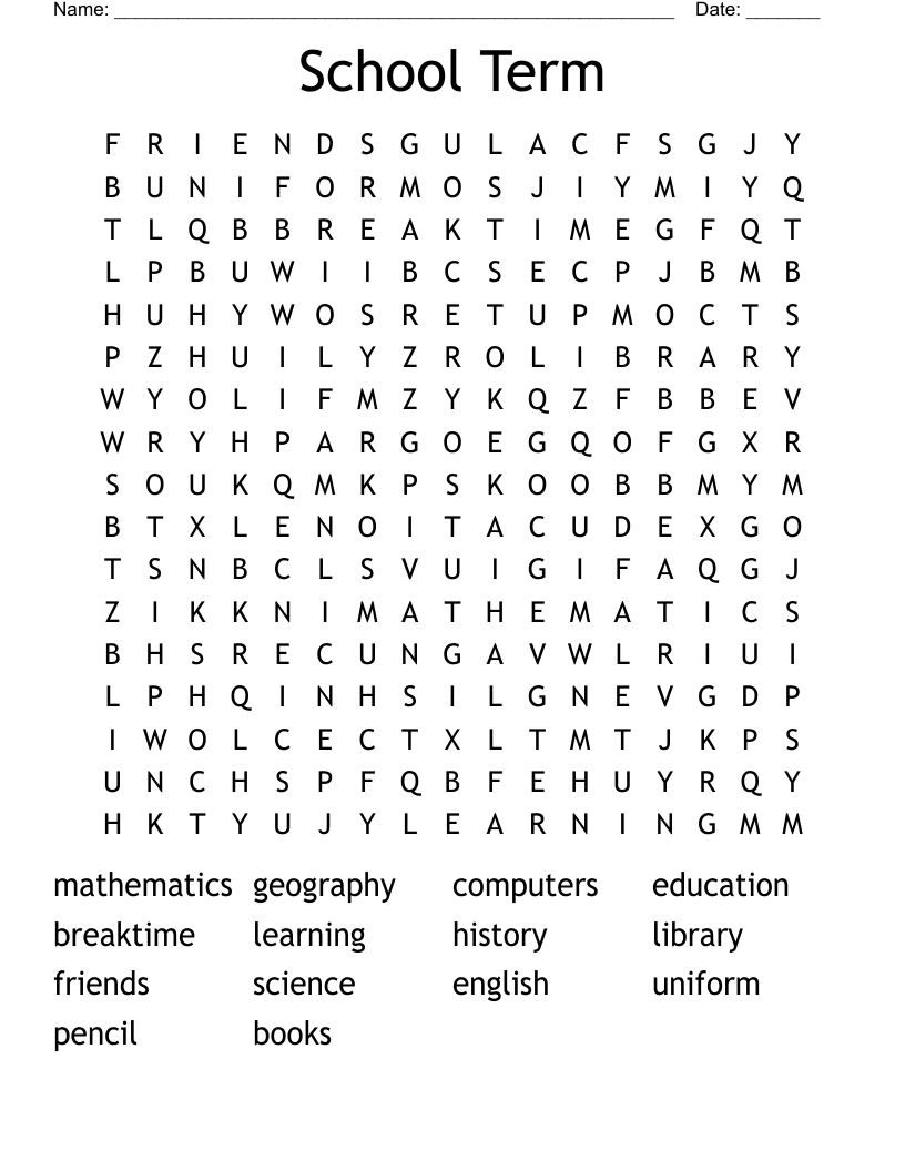 School Term Word Search