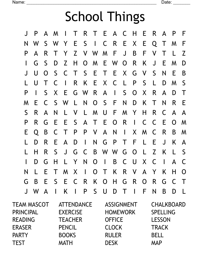 School Things Word Search