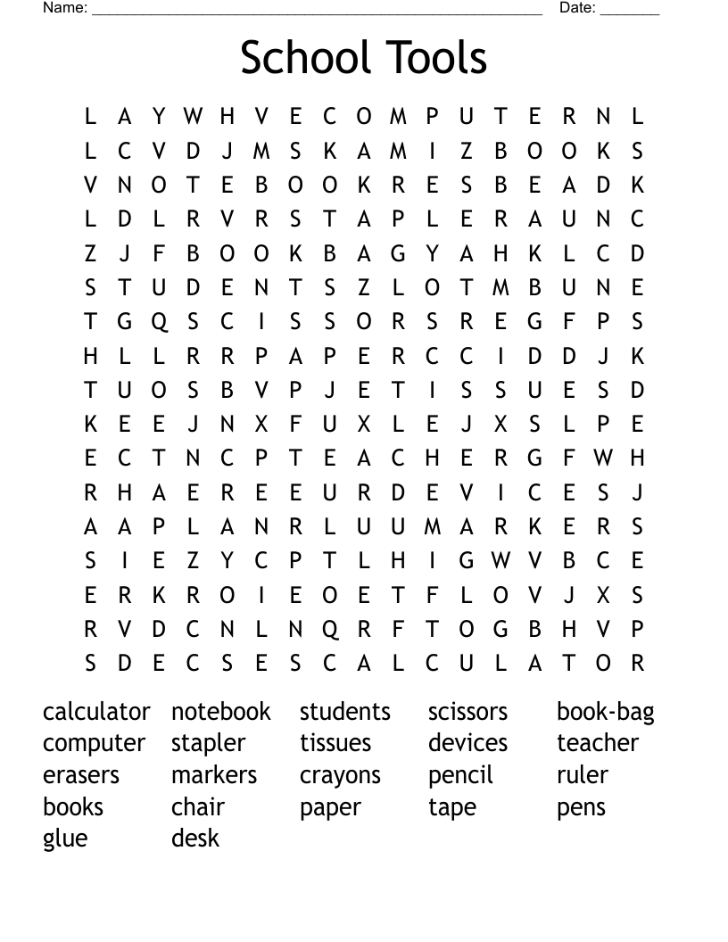 School Tools Word Search