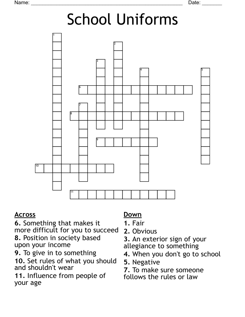 School Uniforms Crossword