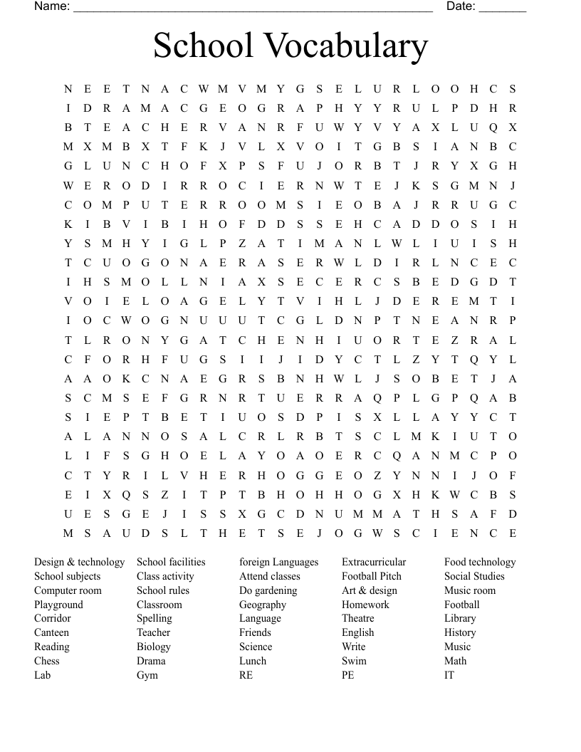 School Vocabulary Word Search