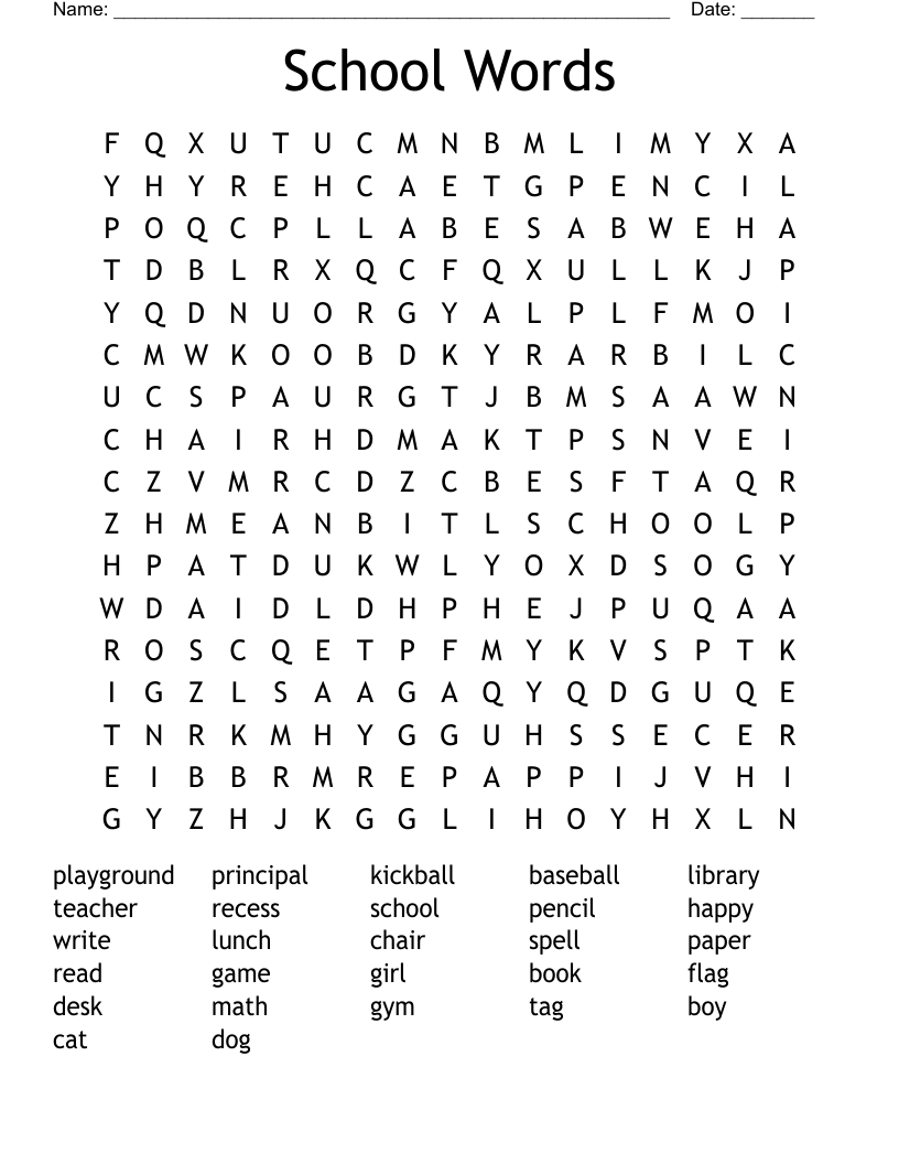 School Words Word Search