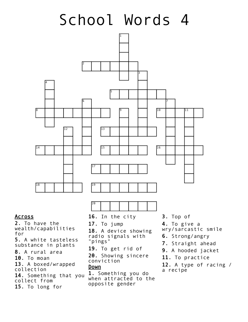 School Words 4 Crossword