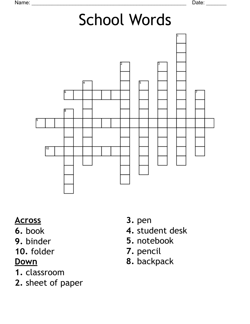School Words Crossword