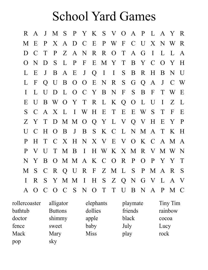 School Yard Games Word Search