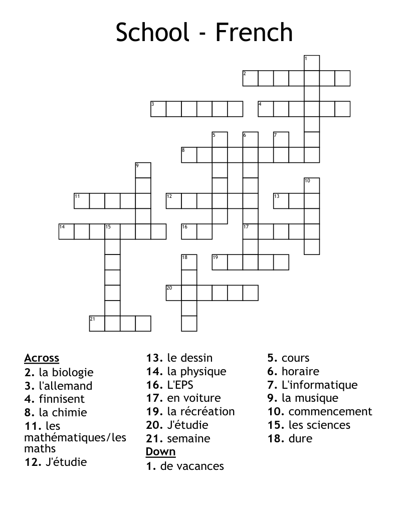 School - French Crossword