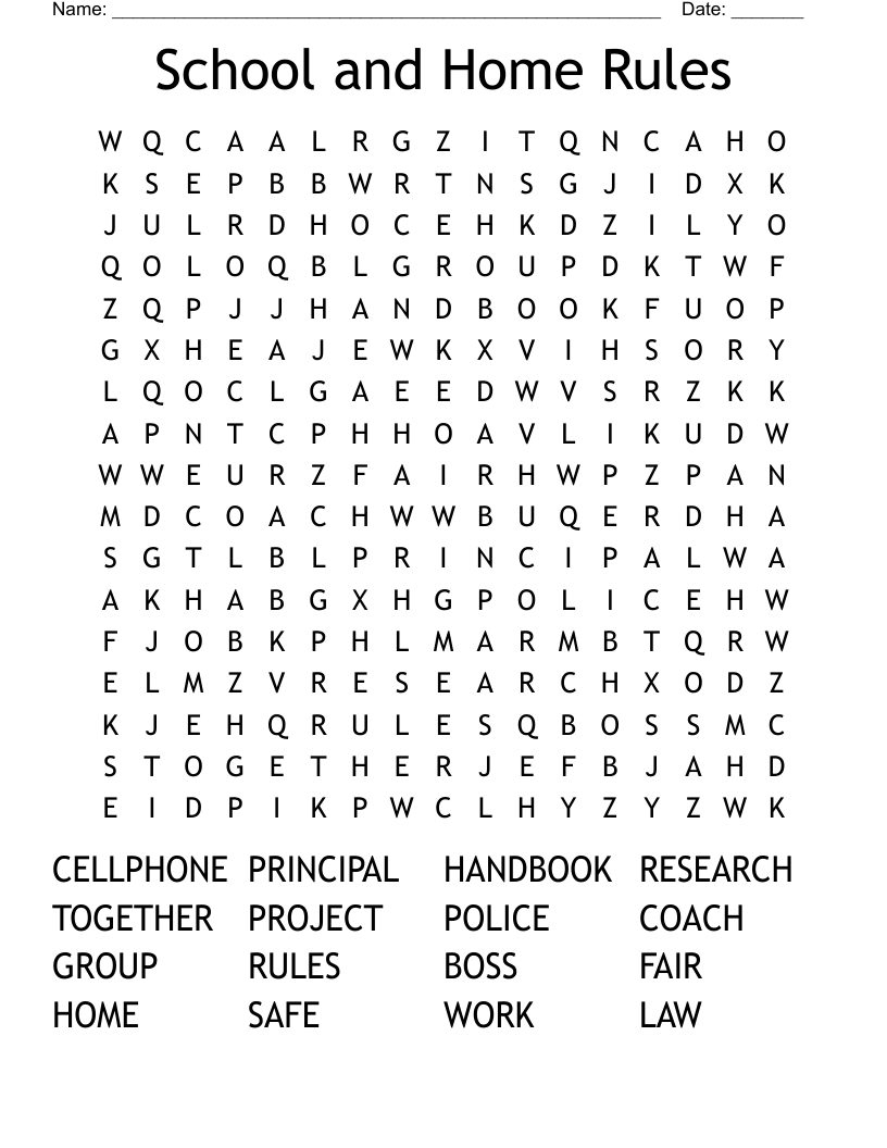 School and Home Rules Word Search