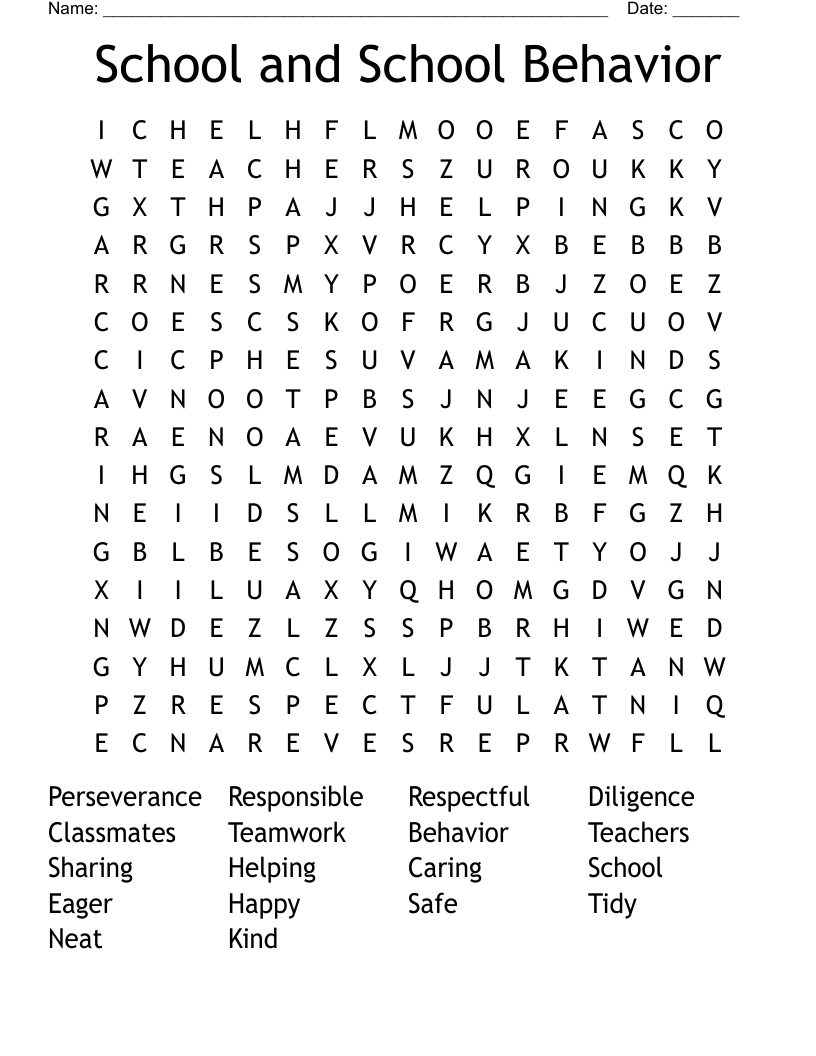 School and School Behavior Word Search