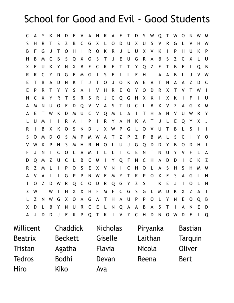 School for Good and Evil - Good Students Word Search