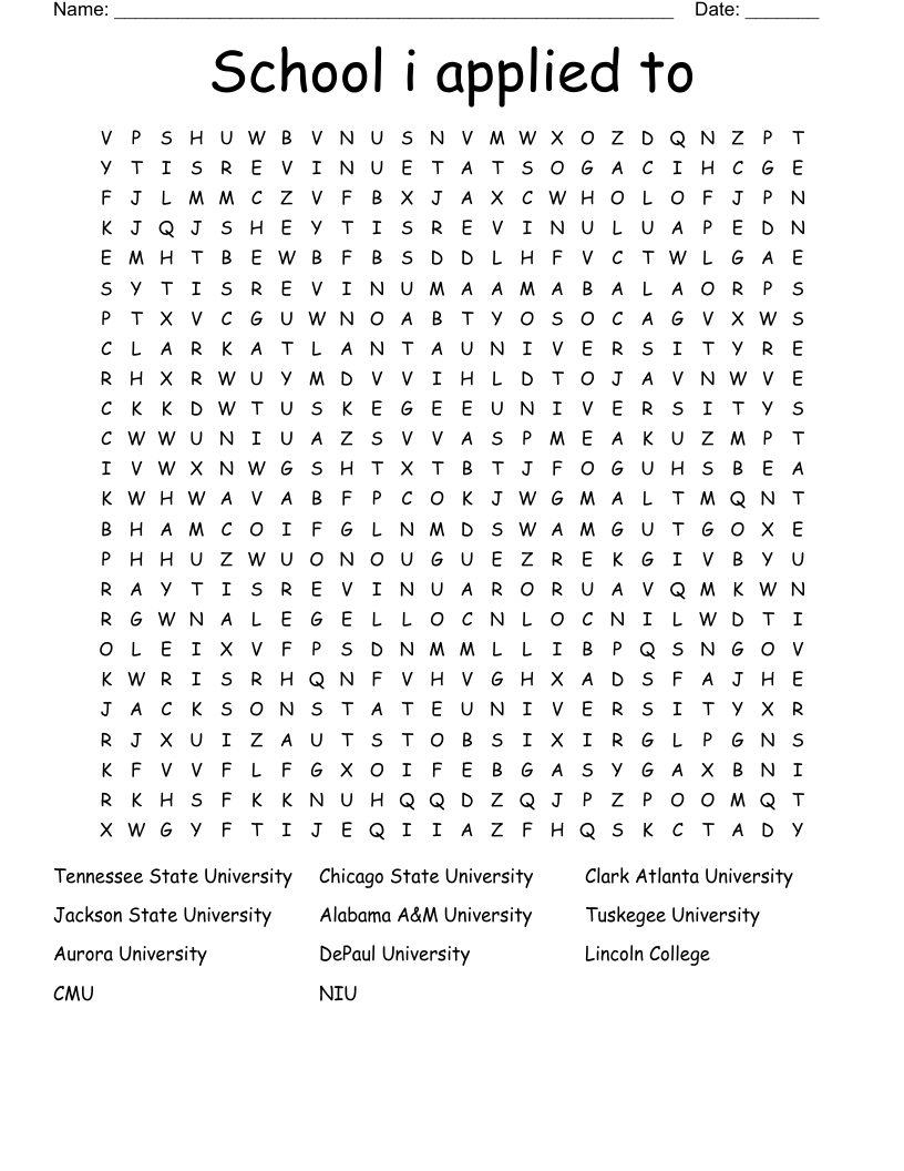 School i applied to  Word Search