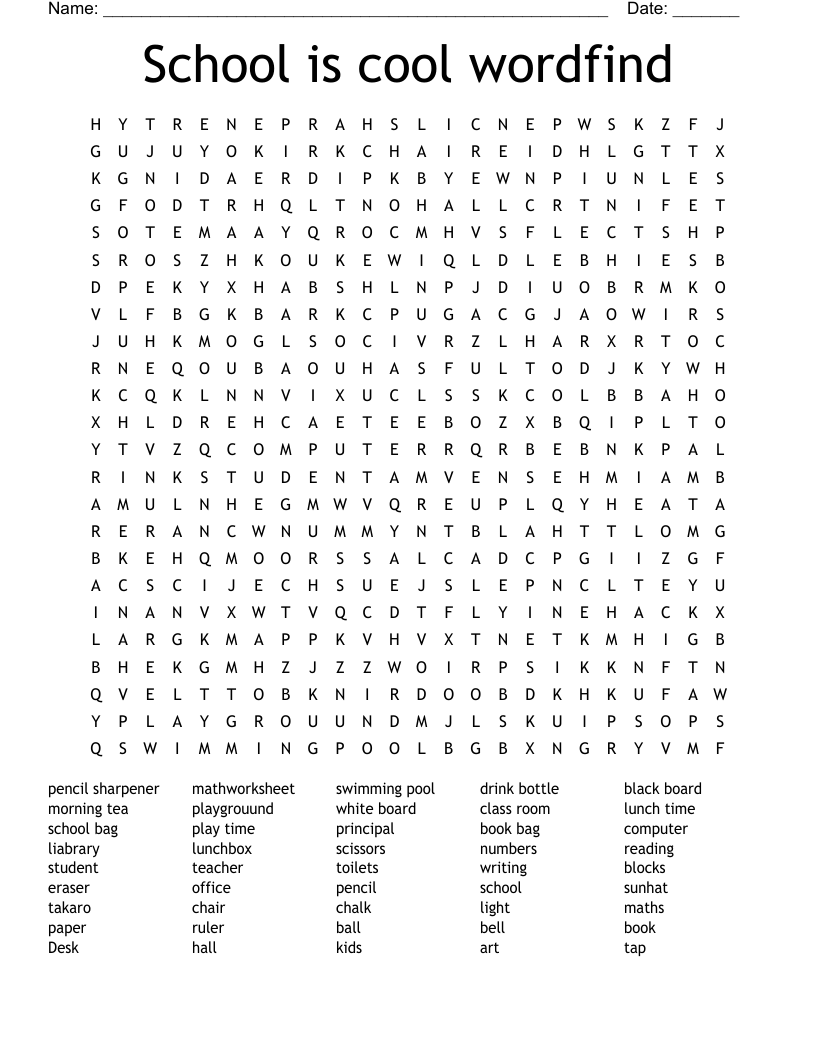 School is cool wordfind Word Search